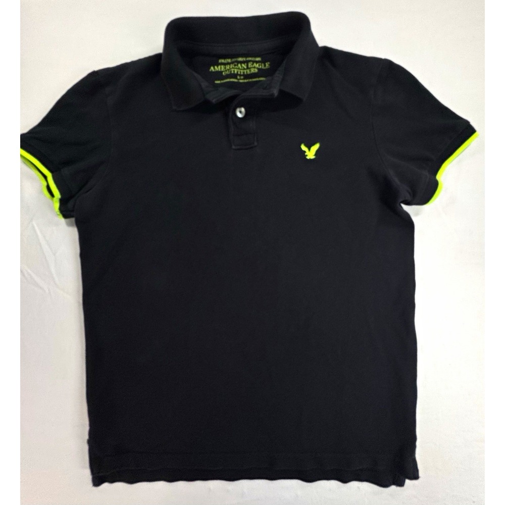 Y2K American Eagle Outfitters Men's Polo Shirt S Black/Green Solid Short Sleeve